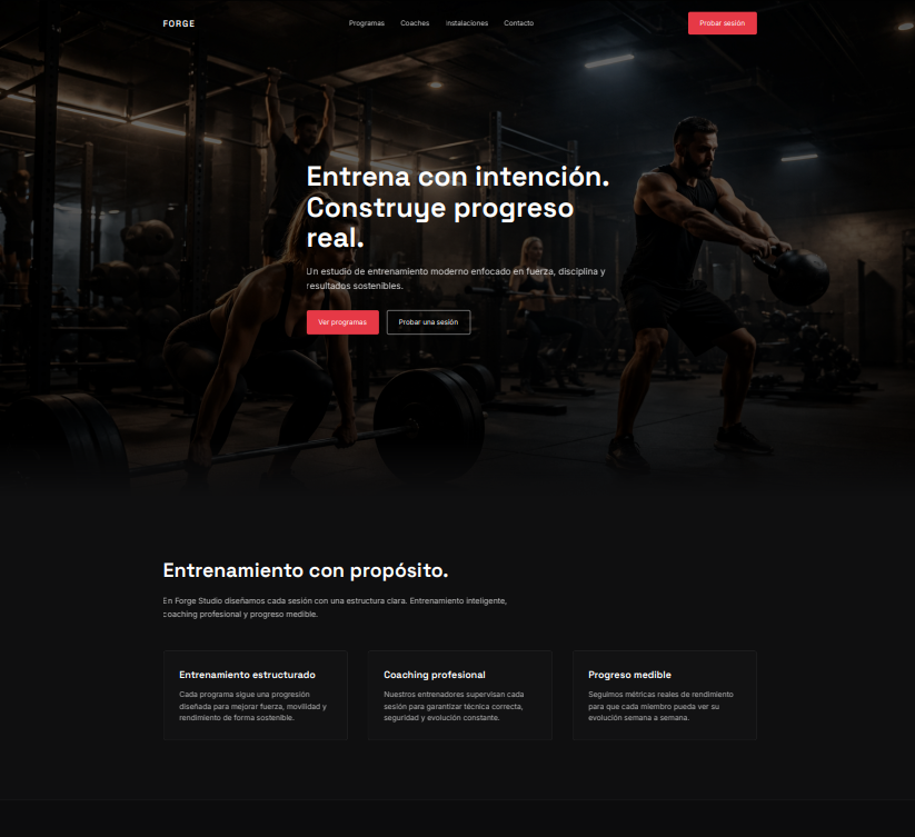 Landing gimnasio